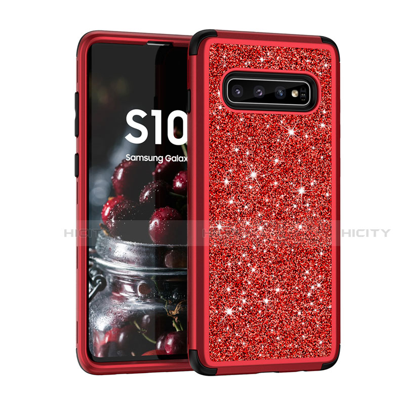 Coque Silicone et Plastique Housse Etui Protection Integrale 360 Degres Bling-Bling pour Samsung Galaxy S10 Rouge Plus