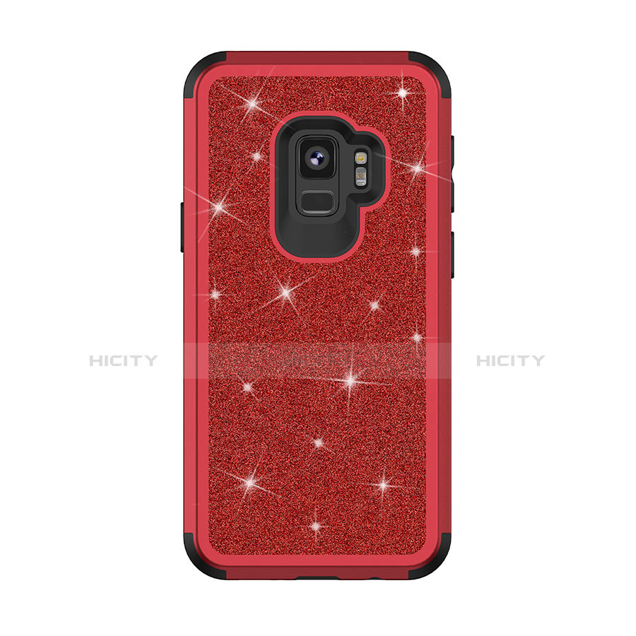 Coque Silicone et Plastique Housse Etui Protection Integrale 360 Degres Bling-Bling pour Samsung Galaxy S9 Rouge Plus