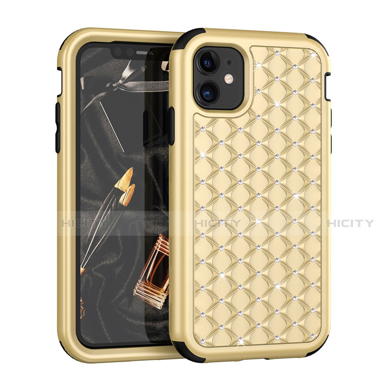 Coque Silicone et Plastique Housse Etui Protection Integrale 360 Degres Bling-Bling U01 pour Apple iPhone 11 Or et Noir Plus