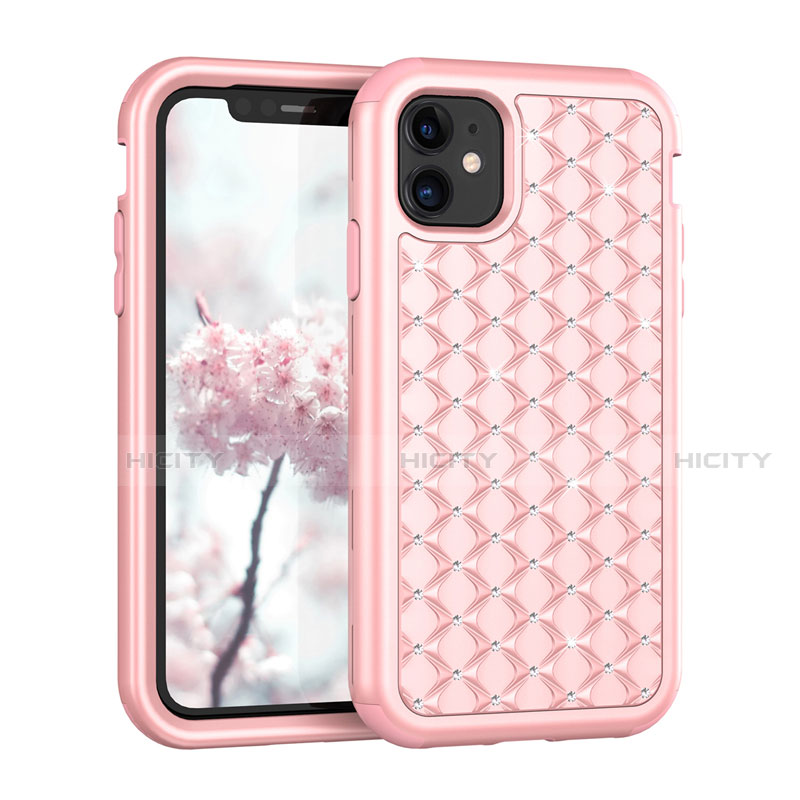 Coque Silicone et Plastique Housse Etui Protection Integrale 360 Degres Bling-Bling U01 pour Apple iPhone 11 Or Rose Plus