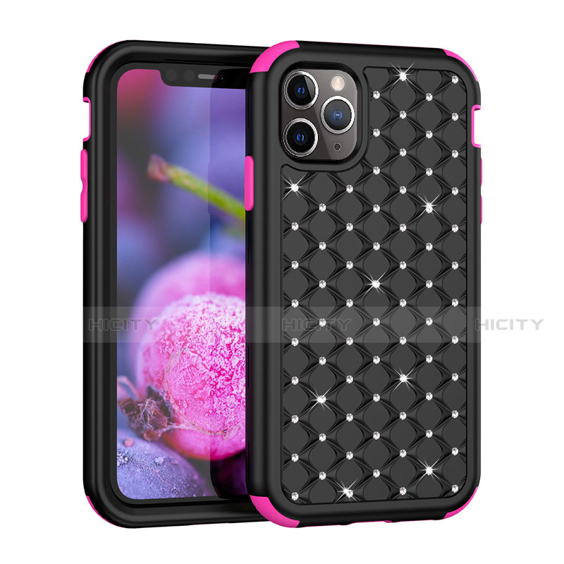 Coque Silicone et Plastique Housse Etui Protection Integrale 360 Degres Bling-Bling U01 pour Apple iPhone 11 Pro Max Rose Plus