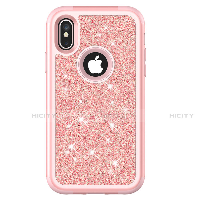 Coque Silicone et Plastique Housse Etui Protection Integrale 360 Degres Bling-Bling U01 pour Apple iPhone X Or Rose Plus