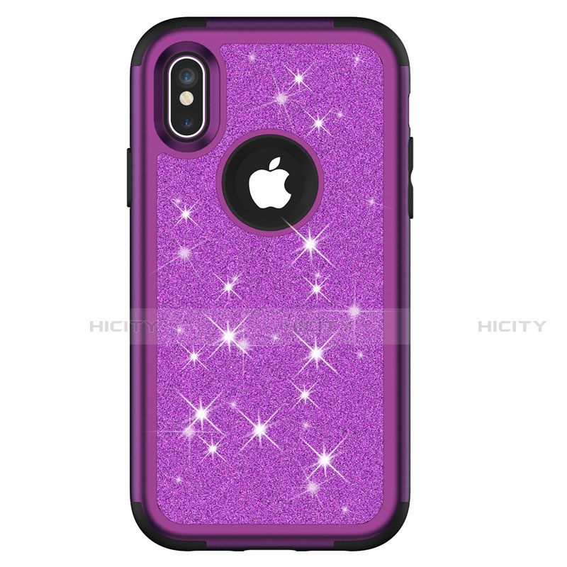 Coque Silicone et Plastique Housse Etui Protection Integrale 360 Degres Bling-Bling U01 pour Apple iPhone X Violet Plus