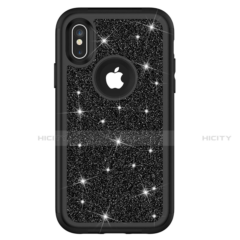 Coque Silicone et Plastique Housse Etui Protection Integrale 360 Degres Bling-Bling U01 pour Apple iPhone Xs Noir Plus