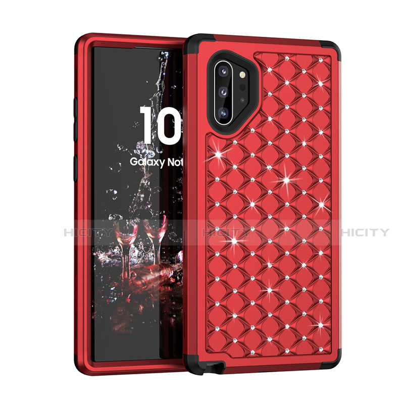 Coque Silicone et Plastique Housse Etui Protection Integrale 360 Degres Bling-Bling U01 pour Samsung Galaxy Note 10 Plus 5G Rouge Plus