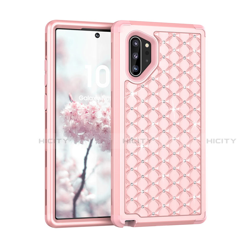 Coque Silicone et Plastique Housse Etui Protection Integrale 360 Degres Bling-Bling U01 pour Samsung Galaxy Note 10 Plus Or Rose Plus