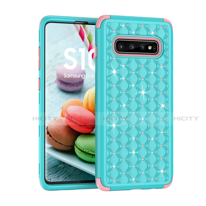 Coque Silicone et Plastique Housse Etui Protection Integrale 360 Degres Bling-Bling U01 pour Samsung Galaxy S10 5G Cyan Plus