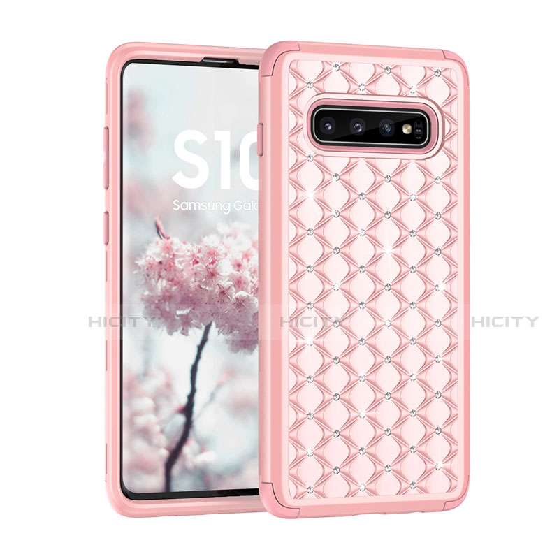 Coque Silicone et Plastique Housse Etui Protection Integrale 360 Degres Bling-Bling U01 pour Samsung Galaxy S10 5G Or Rose Plus