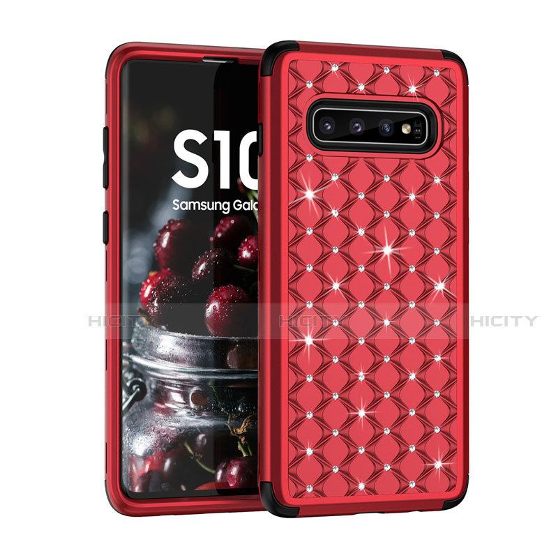 Coque Silicone et Plastique Housse Etui Protection Integrale 360 Degres Bling-Bling U01 pour Samsung Galaxy S10 Rouge Plus