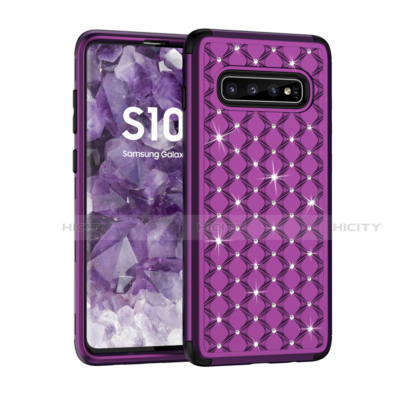 Coque Silicone et Plastique Housse Etui Protection Integrale 360 Degres Bling-Bling U01 pour Samsung Galaxy S10 Violet Plus