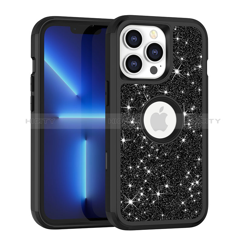 Coque Silicone et Plastique Housse Etui Protection Integrale 360 Degres Bling-Bling YJ1 pour Apple iPhone 13 Pro Noir Plus