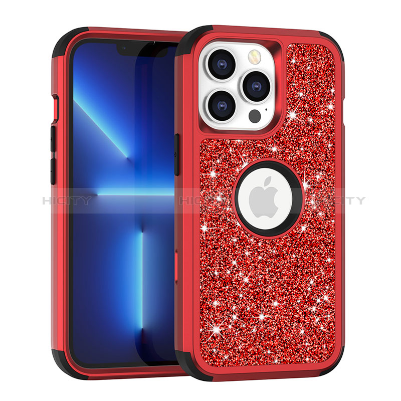 Coque Silicone et Plastique Housse Etui Protection Integrale 360 Degres Bling-Bling YJ1 pour Apple iPhone 13 Pro Rouge Plus