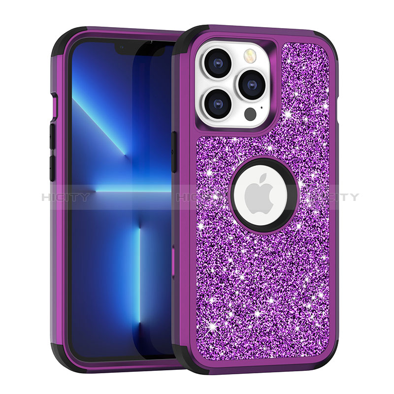 Coque Silicone et Plastique Housse Etui Protection Integrale 360 Degres Bling-Bling YJ1 pour Apple iPhone 13 Pro Violet Plus