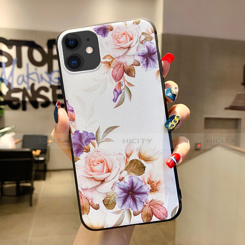 Coque Silicone Fleurs Souple Couleur Unie Etui Housse H04 pour Apple iPhone 11 Blanc Plus