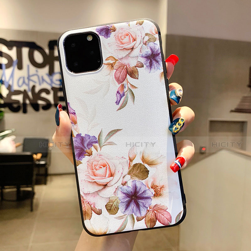 Coque Silicone Fleurs Souple Couleur Unie Etui Housse H04 pour Apple iPhone 11 Pro Blanc Plus