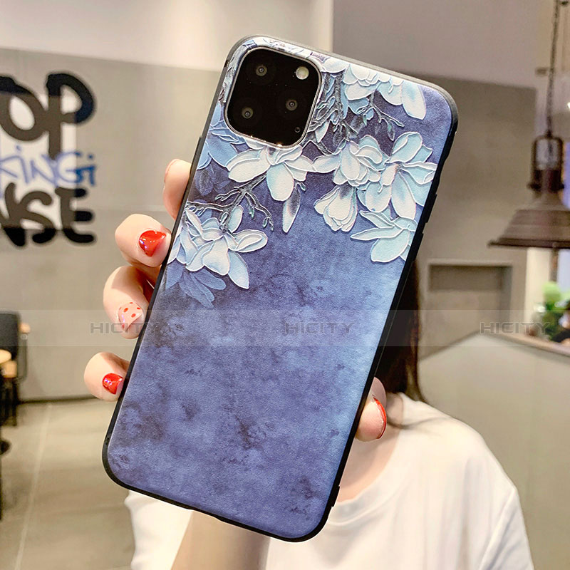 Coque Silicone Fleurs Souple Couleur Unie Etui Housse H07 pour Apple iPhone 11 Pro Bleu Plus