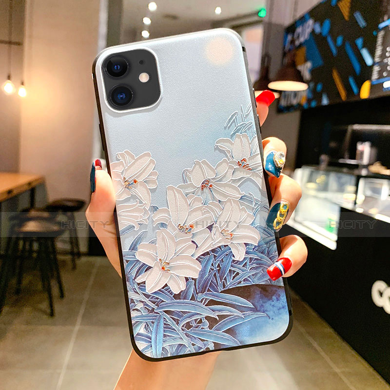 Coque Silicone Fleurs Souple Couleur Unie Etui Housse H16 pour Apple iPhone 11 Bleu Ciel Plus