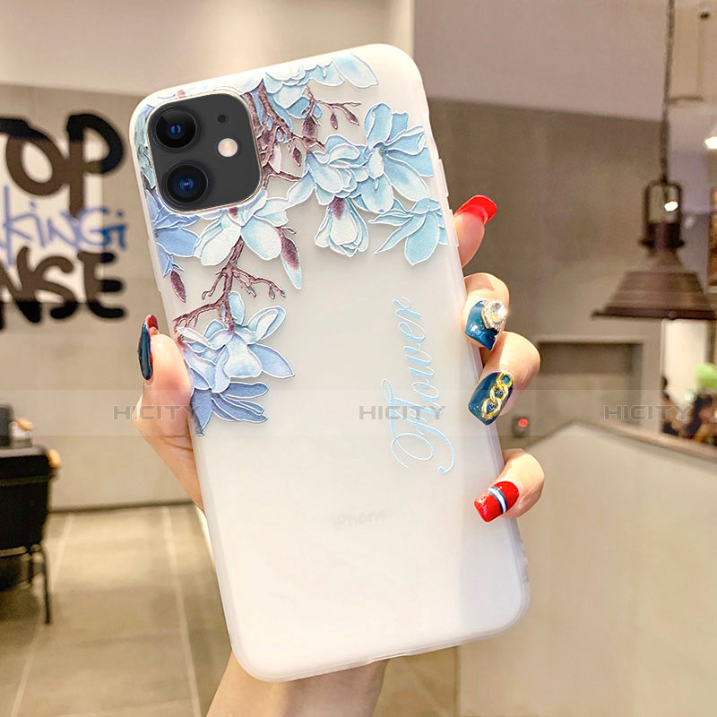 Coque Silicone Fleurs Souple Couleur Unie Etui Housse H18 pour Apple iPhone 11 Bleu Ciel Plus