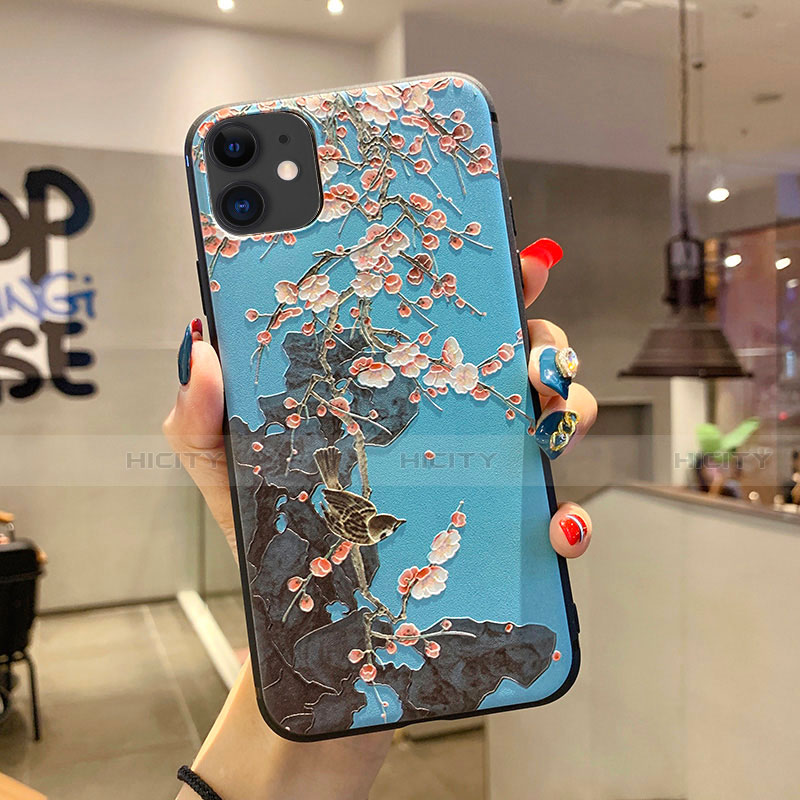 Coque Silicone Fleurs Souple Couleur Unie Etui Housse H20 pour Apple iPhone 11 Bleu Plus