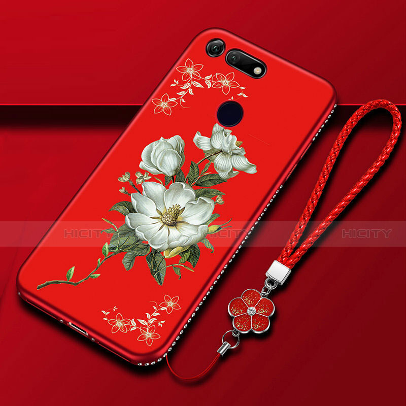 Coque Silicone Fleurs Souple Couleur Unie Etui Housse K01 pour Huawei Honor V20 Rouge Plus