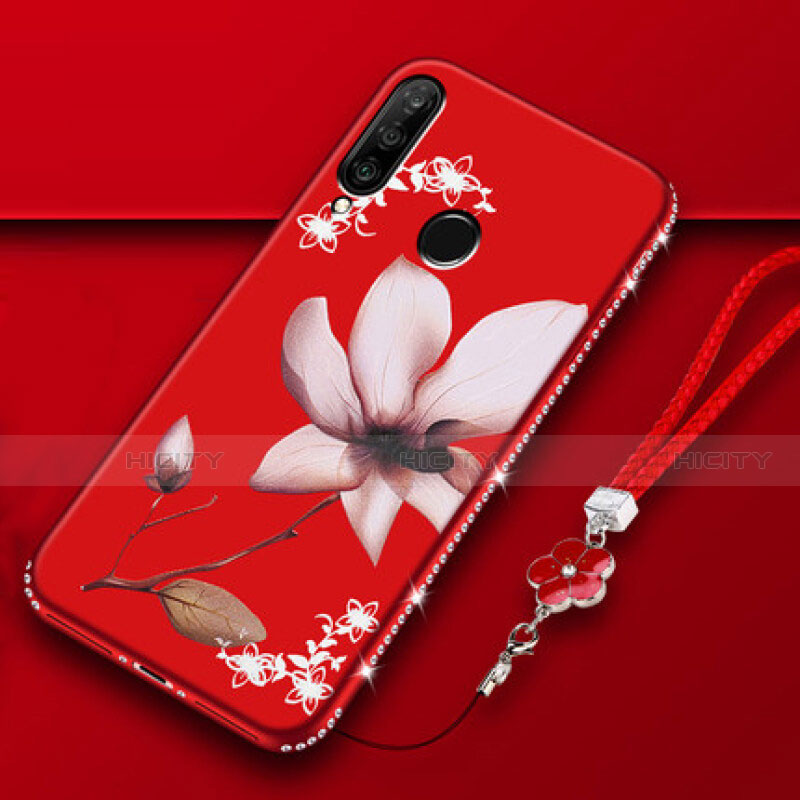 Coque Silicone Fleurs Souple Couleur Unie Etui Housse K01 pour Huawei Nova 4e Rouge Plus