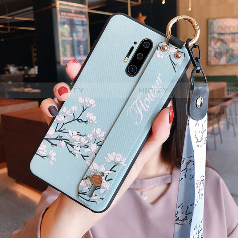 Coque Silicone Fleurs Souple Couleur Unie Etui Housse K01 pour OnePlus 8 Pro Bleu Ciel Plus