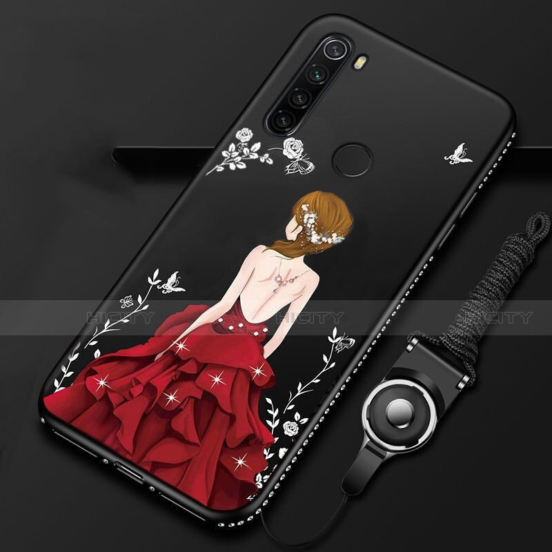 Coque Silicone Fleurs Souple Couleur Unie Etui Housse K01 pour Xiaomi Redmi Note 8 (2021) Rouge et Noir Plus