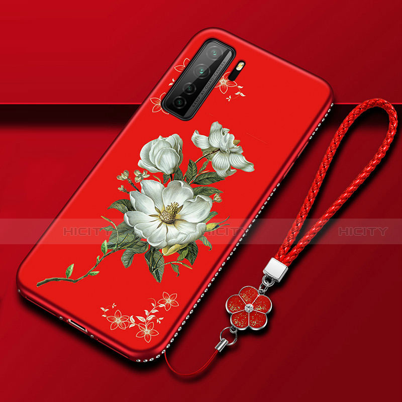 Coque Silicone Fleurs Souple Couleur Unie Etui Housse K02 pour Huawei Nova 7 SE 5G Rouge Plus