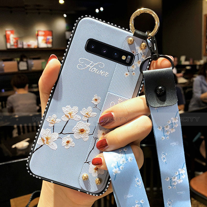 Coque Silicone Fleurs Souple Couleur Unie Etui Housse K02 pour Samsung Galaxy S10 5G Bleu Ciel Plus