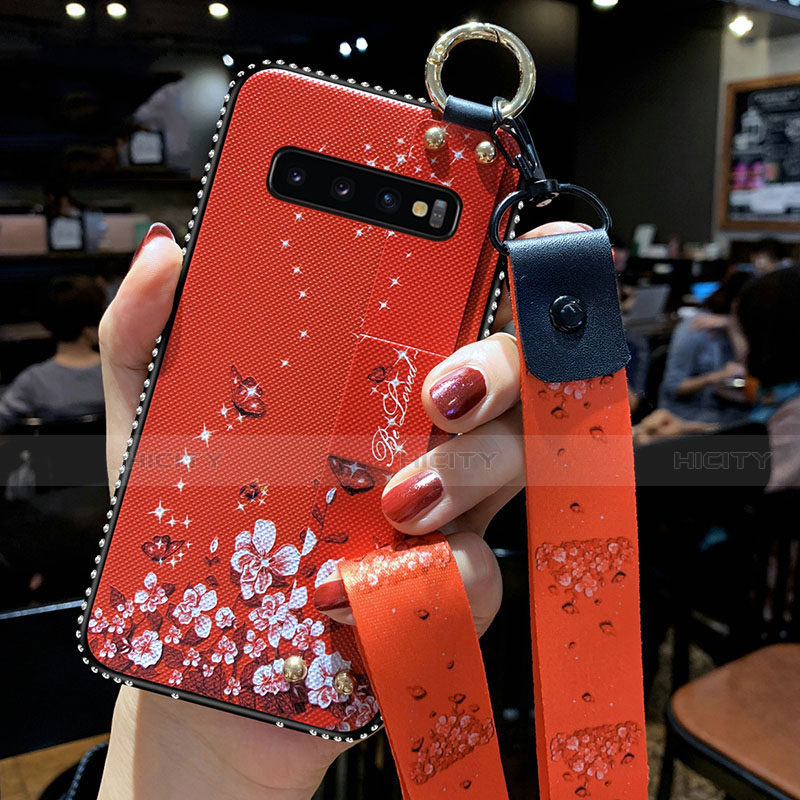 Coque Silicone Fleurs Souple Couleur Unie Etui Housse K02 pour Samsung Galaxy S10 Rouge Plus