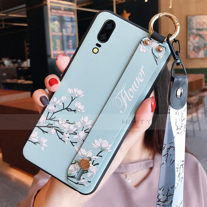 Coque Silicone Fleurs Souple Couleur Unie Etui Housse K08 pour Huawei P20 Cyan Plus