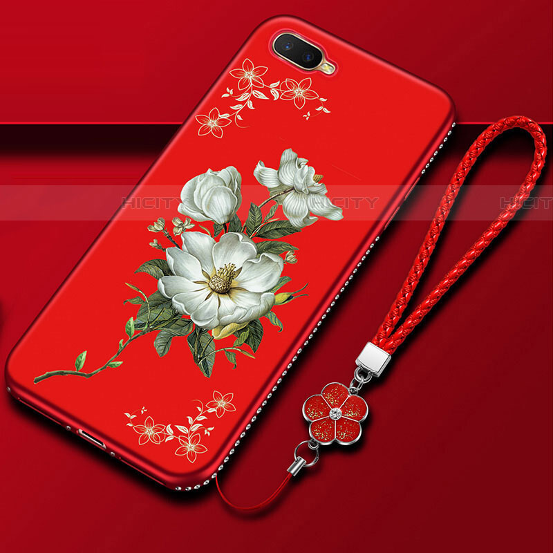 Coque Silicone Fleurs Souple Couleur Unie Etui Housse M02 pour Oppo RX17 Neo Rouge Plus