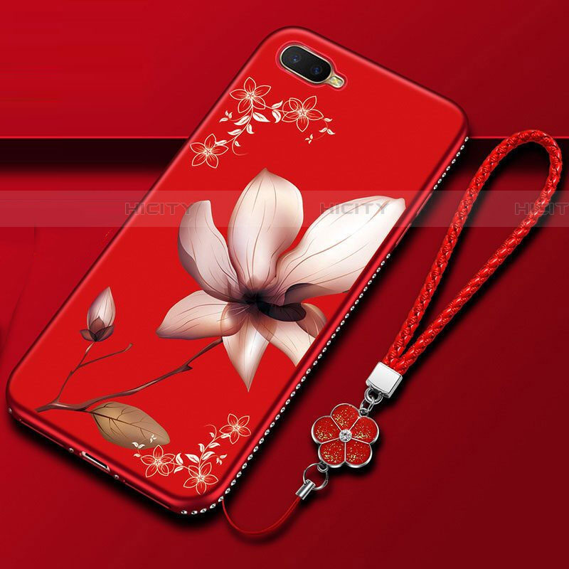 Coque Silicone Fleurs Souple Couleur Unie Etui Housse M02 pour Oppo RX17 Neo Vin Rouge Plus