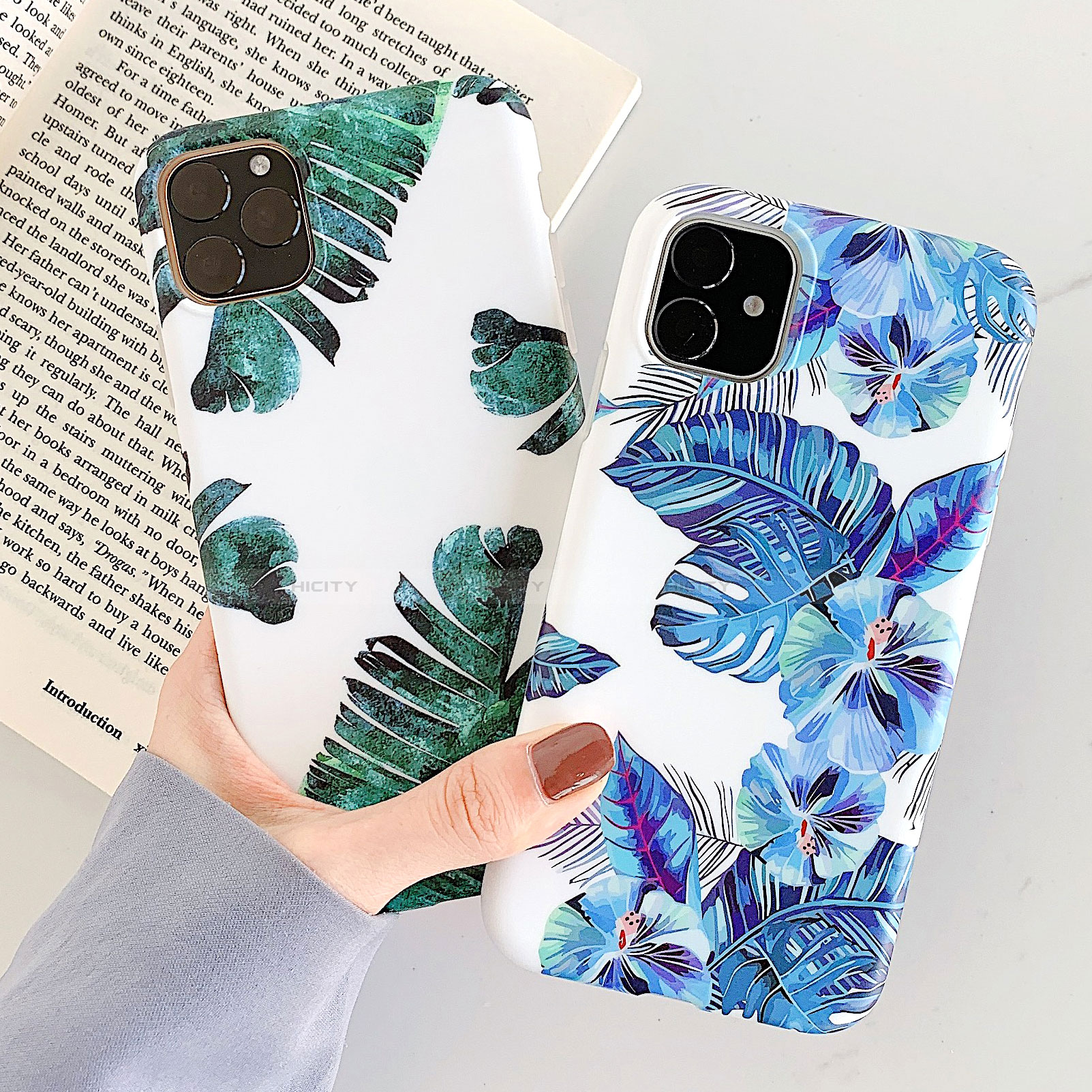 Coque Silicone Fleurs Souple Couleur Unie Etui Housse pour Apple iPhone 11 Pro Plus