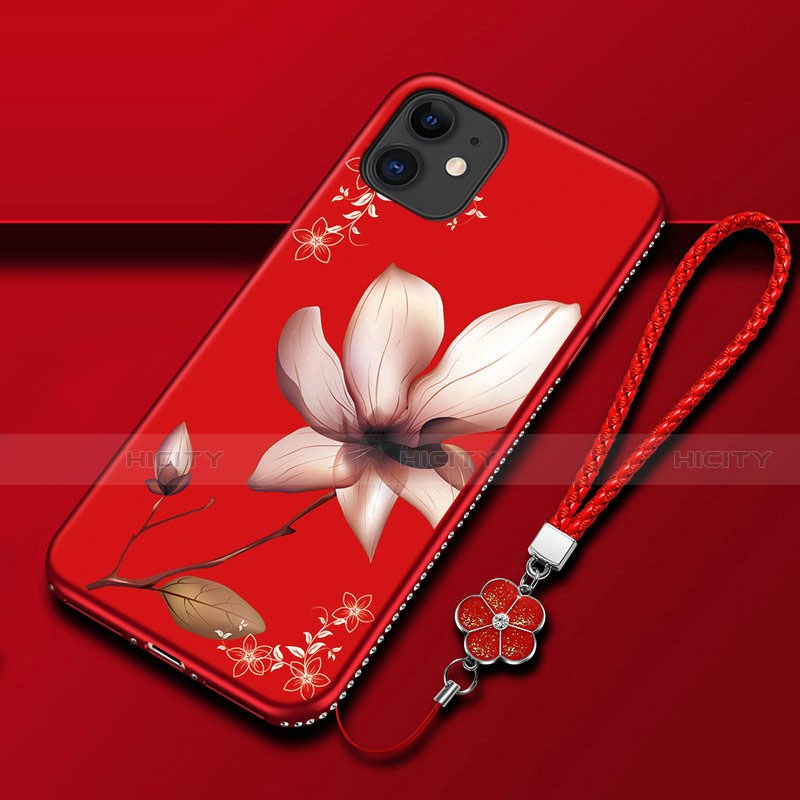 Coque Silicone Fleurs Souple Couleur Unie Etui Housse pour Apple iPhone 12 Mini Vin Rouge Plus