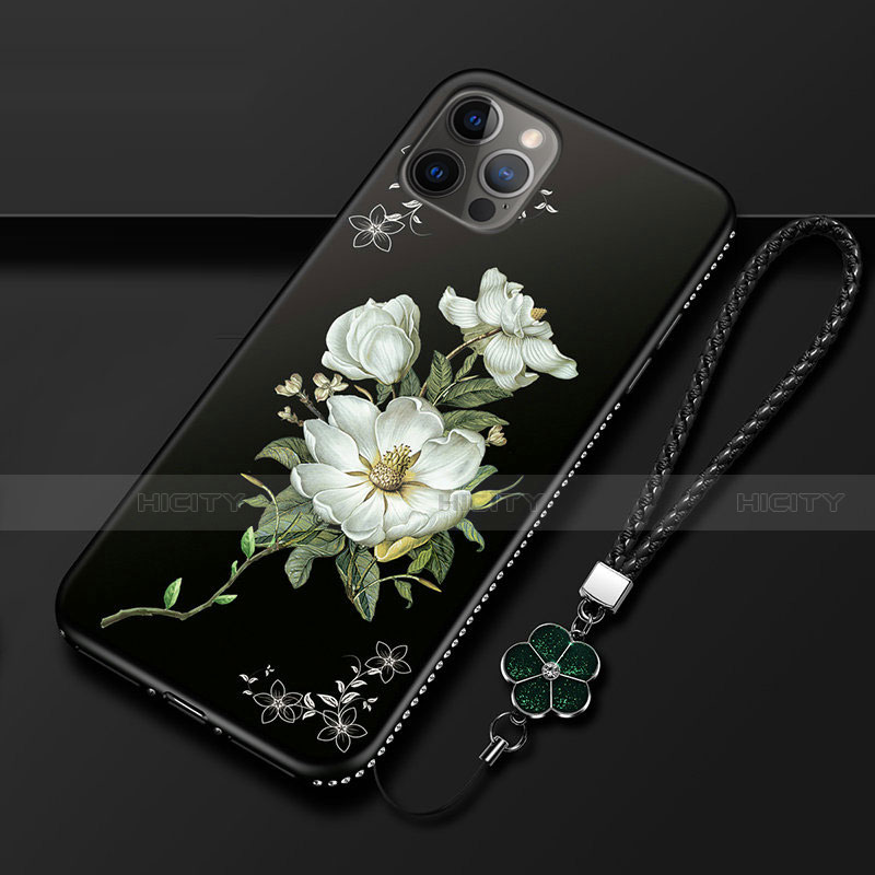 Coque Silicone Fleurs Souple Couleur Unie Etui Housse pour Apple iPhone 12 Pro Plus