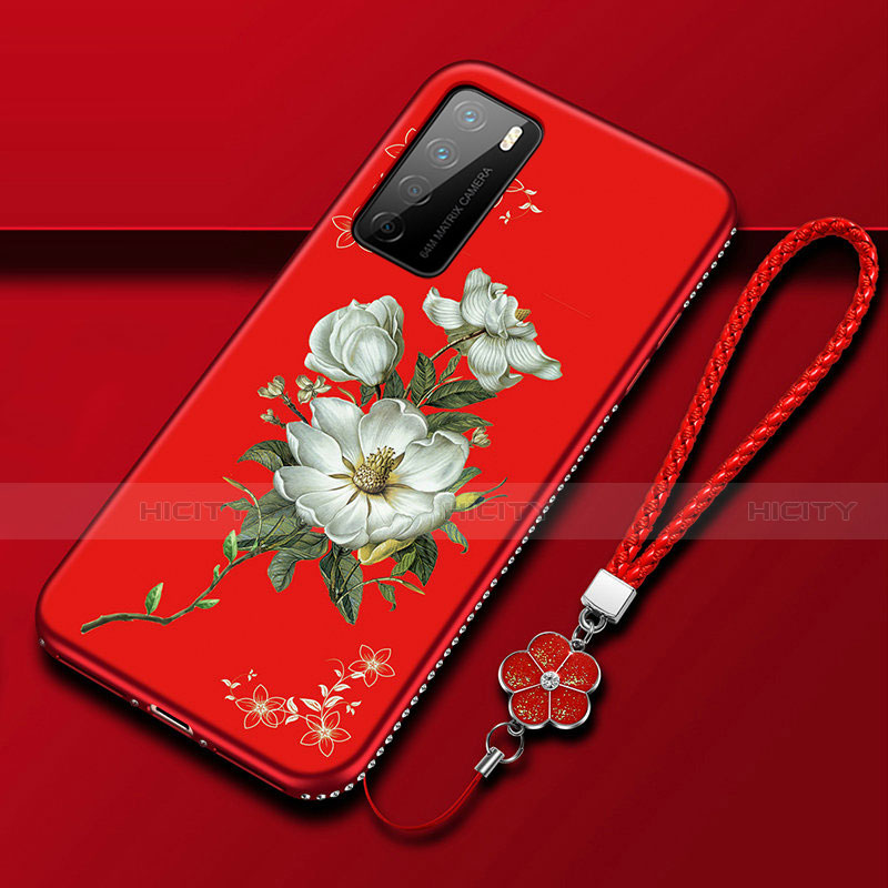 Coque Silicone Fleurs Souple Couleur Unie Etui Housse pour Huawei Honor Play4 5G Rouge Plus