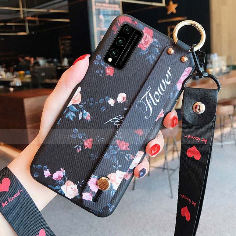 Coque Silicone Fleurs Souple Couleur Unie Etui Housse pour Huawei Honor Play4T Pro Noir Plus