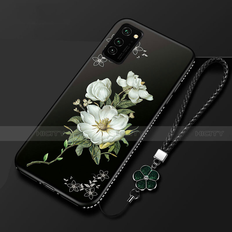 Coque Silicone Fleurs Souple Couleur Unie Etui Housse pour Huawei Honor V30 5G Noir Plus