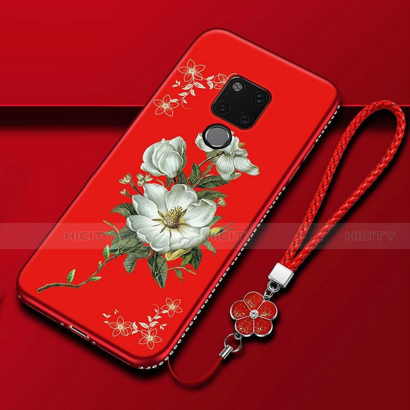 Coque Silicone Fleurs Souple Couleur Unie Etui Housse pour Huawei Mate 20 X 5G Rouge Plus