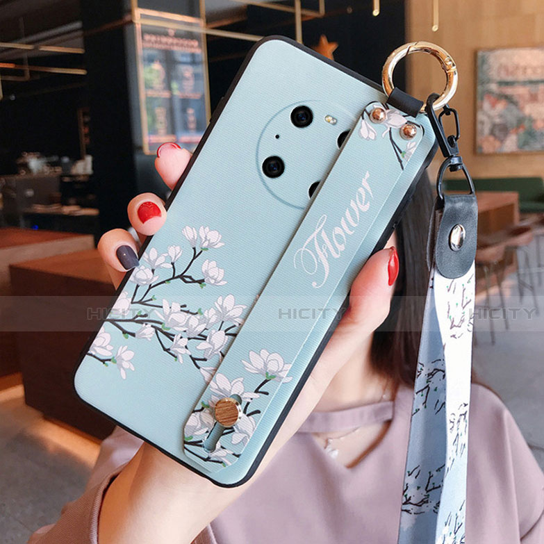 Coque Silicone Fleurs Souple Couleur Unie Etui Housse pour Huawei Mate 40 Bleu Clair Plus