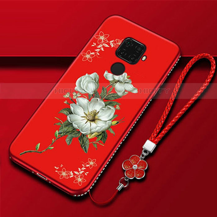 Coque Silicone Fleurs Souple Couleur Unie Etui Housse pour Huawei Nova 5i Pro Rouge Plus