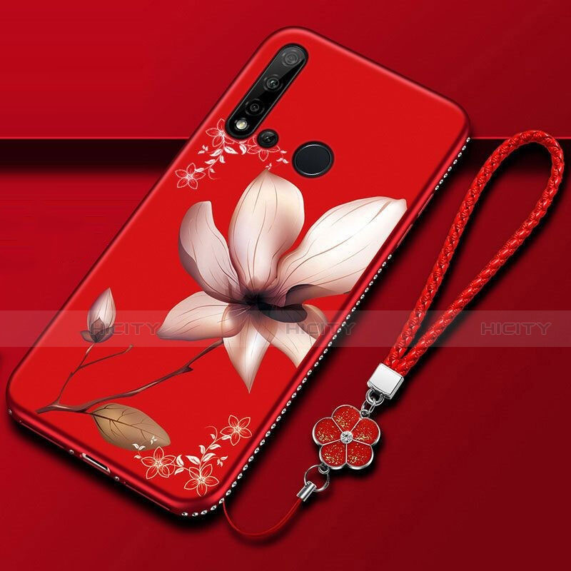 Coque Silicone Fleurs Souple Couleur Unie Etui Housse pour Huawei Nova 5i Vin Rouge Plus