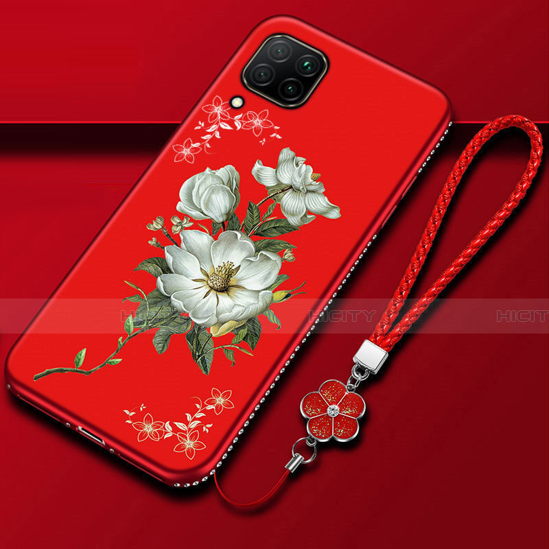 Coque Silicone Fleurs Souple Couleur Unie Etui Housse pour Huawei Nova 6 SE Rouge Plus