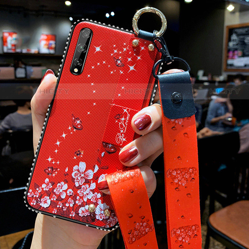 Coque Silicone Fleurs Souple Couleur Unie Etui Housse pour Huawei P smart S Rouge Plus