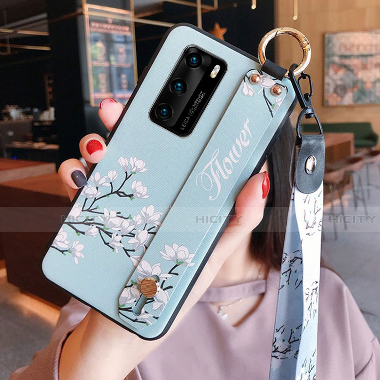 Coque Silicone Fleurs Souple Couleur Unie Etui Housse pour Huawei P40 Bleu Ciel Plus