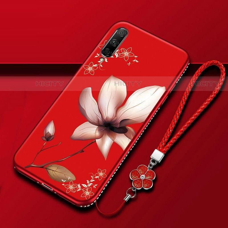 Coque Silicone Fleurs Souple Couleur Unie Etui Housse pour Huawei Y9s Vin Rouge Plus