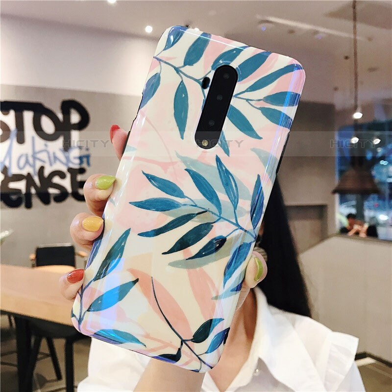 Coque Silicone Fleurs Souple Couleur Unie Etui Housse pour OnePlus 7T Pro Plus