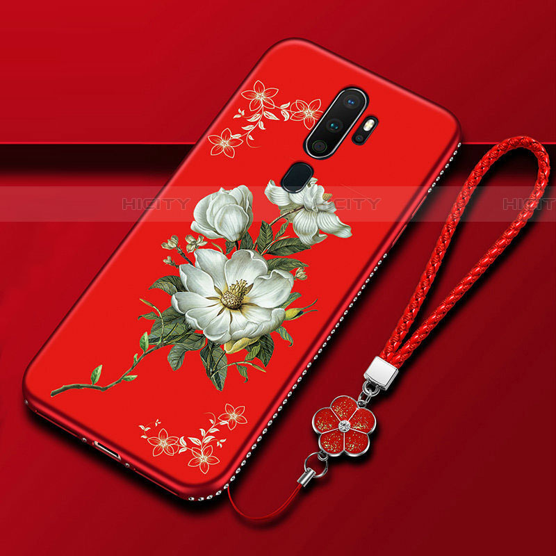 Coque Silicone Fleurs Souple Couleur Unie Etui Housse pour Oppo A11 Rouge Plus