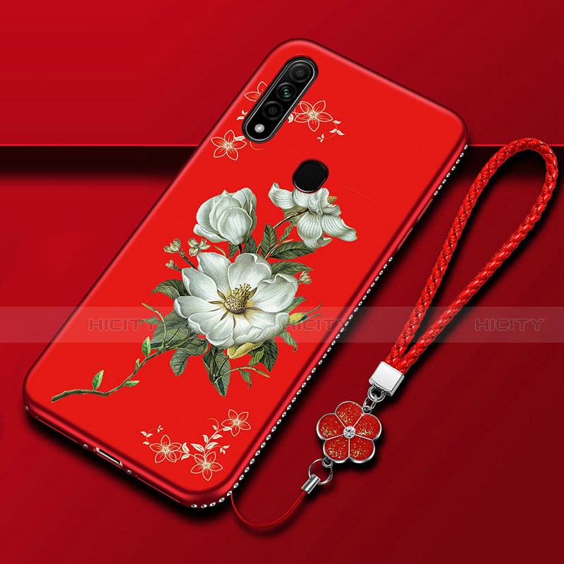 Coque Silicone Fleurs Souple Couleur Unie Etui Housse pour Oppo A8 Rouge Plus